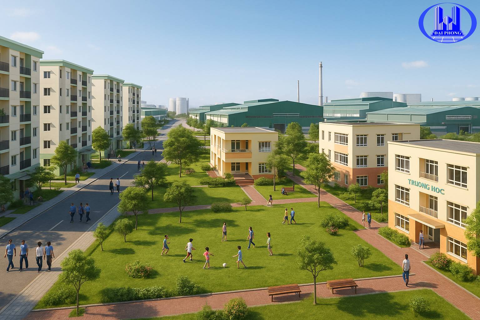 Khu nhà ở công nhân và trường học trong khu công nghiệp hiện đại tại Việt Nam